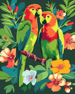 Colorful lovebirds among blooms cross stitch kit for beginners
