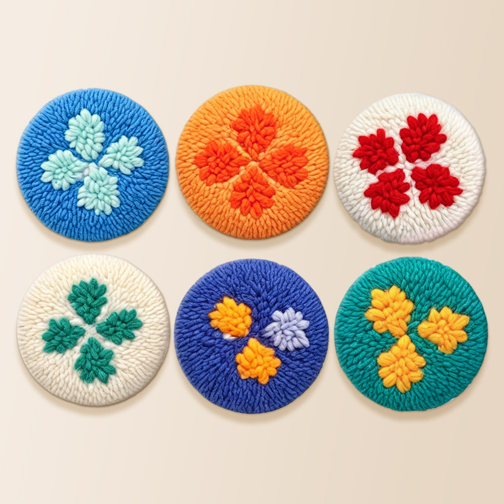 Colorful lucky four-leaf clover punch needle coaster kit finished handmade coasters