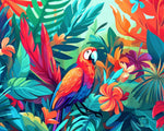 Colorful macaw in tropical foliage cross stitch kit for beginners
