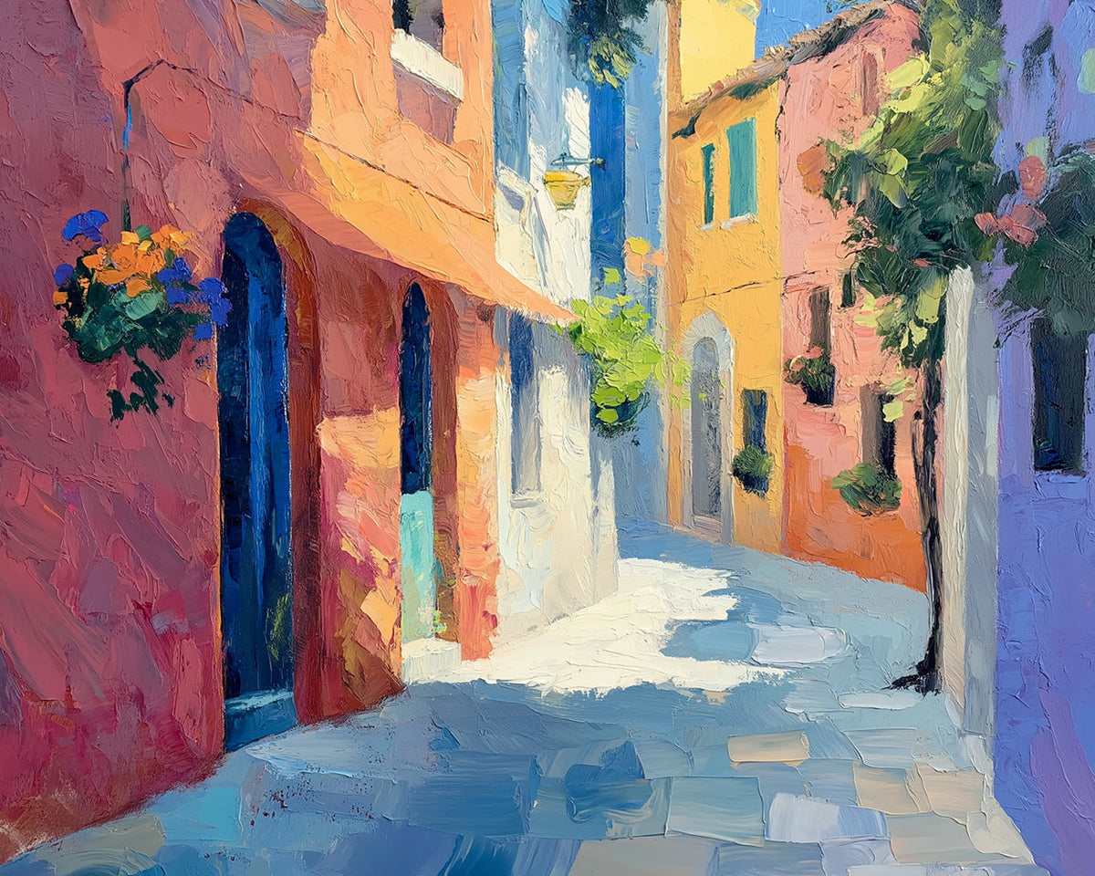 Colorful mediterranean alley cross stitch kit for beginners