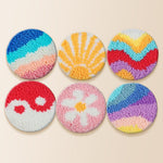 Colorful mixed patterns punch needle coaster kit finished handmade coasters