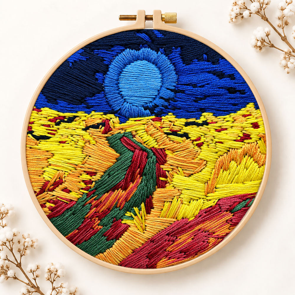 Colorful mountain sunset embroidery kit