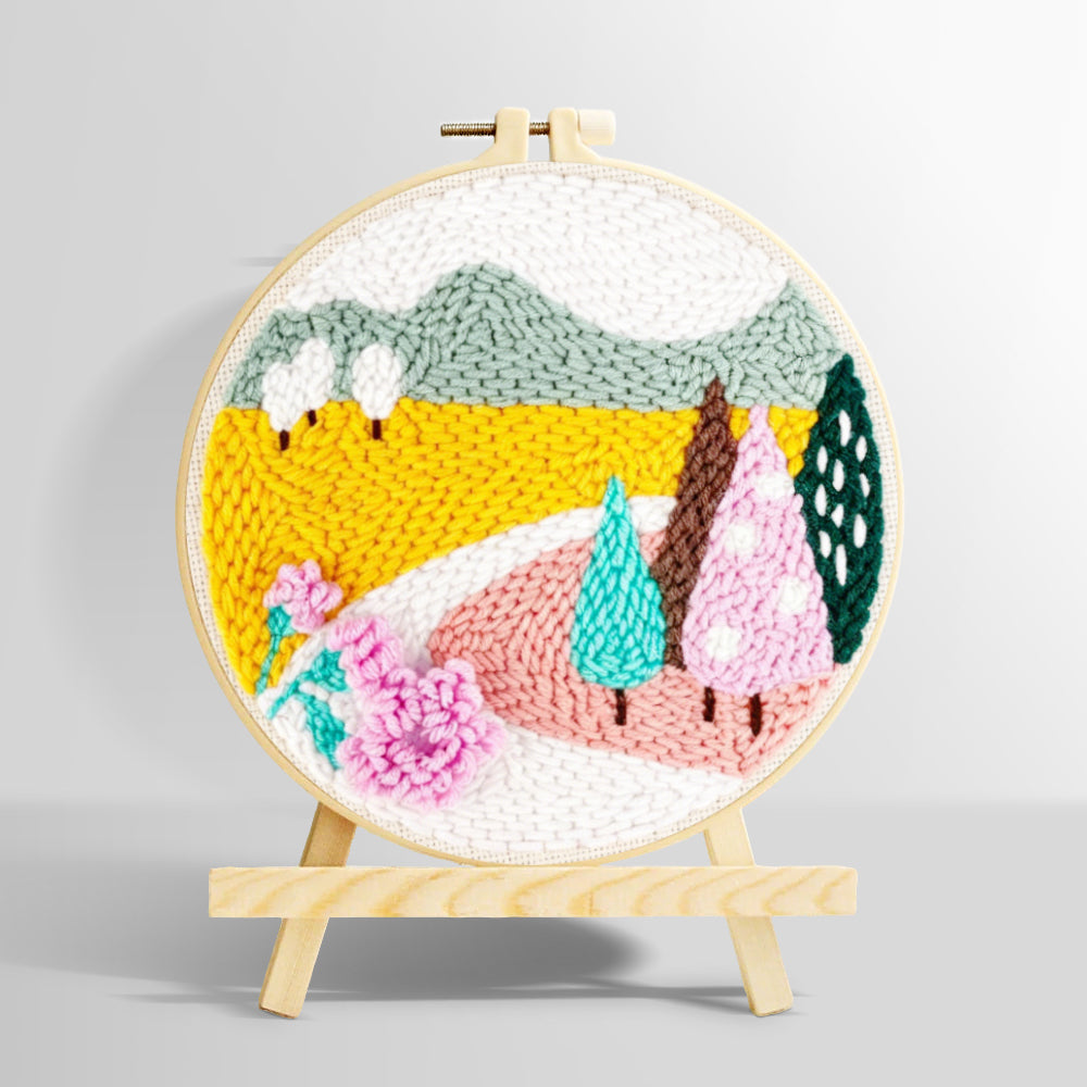 Colorful mountains and trees punch needle kit for beginners
