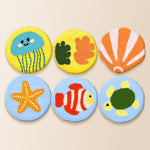 Colorful ocean theme punch needle coaster kit finished handmade coasters