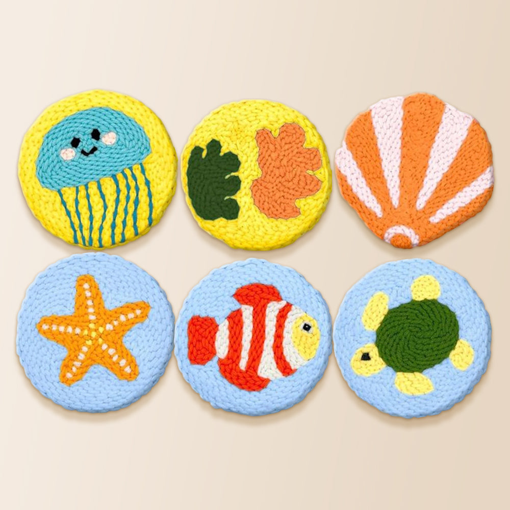 Colorful ocean theme punch needle coaster kit finished handmade coasters