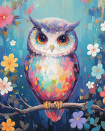 Colorful owl among wildflowers cross stitch kit for beginners