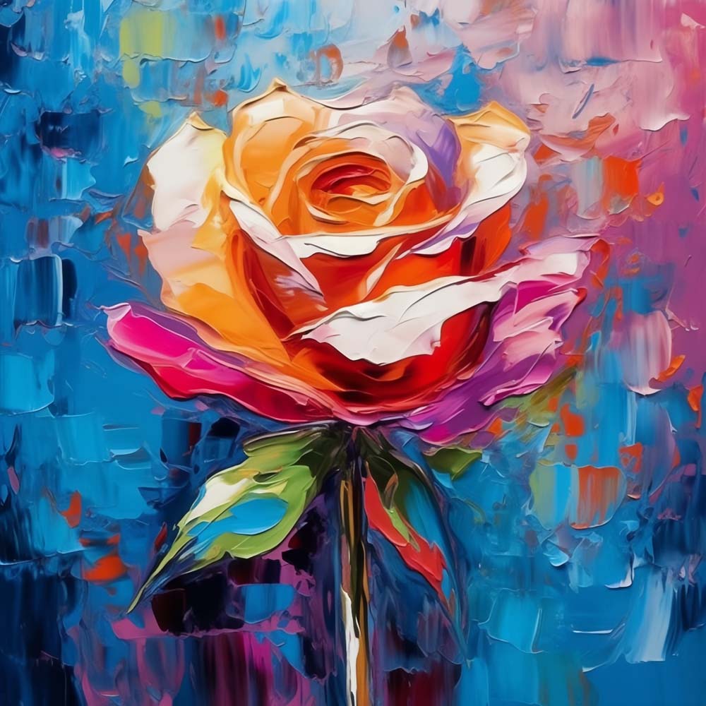 Colorful palette knife rose cross stitch kit for beginners
