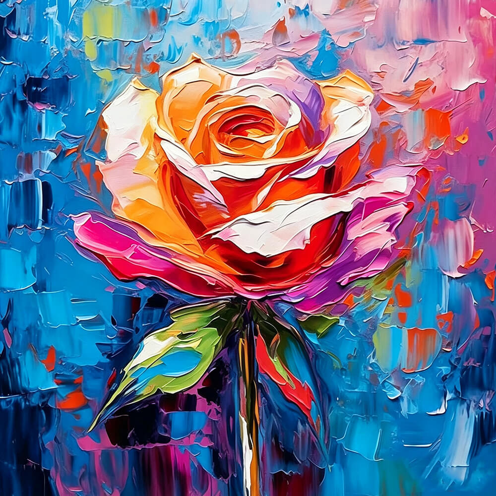 Colorful palette knife rose paint by numbers kit for beginners