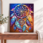Finished colorful pearl dreamcatcher pearl diamond painting artwork displayed as home decor