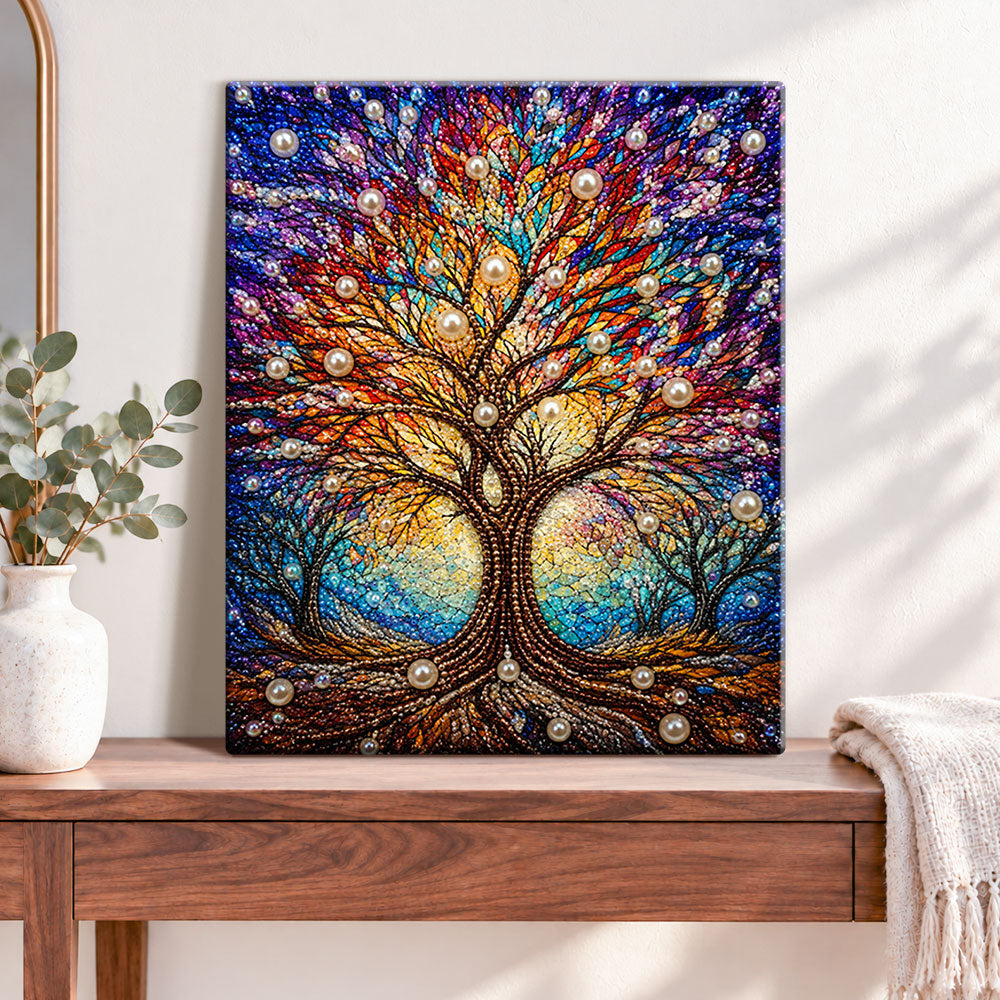 Finished colorful pearl tree of life pearl diamond painting artwork displayed as home decor