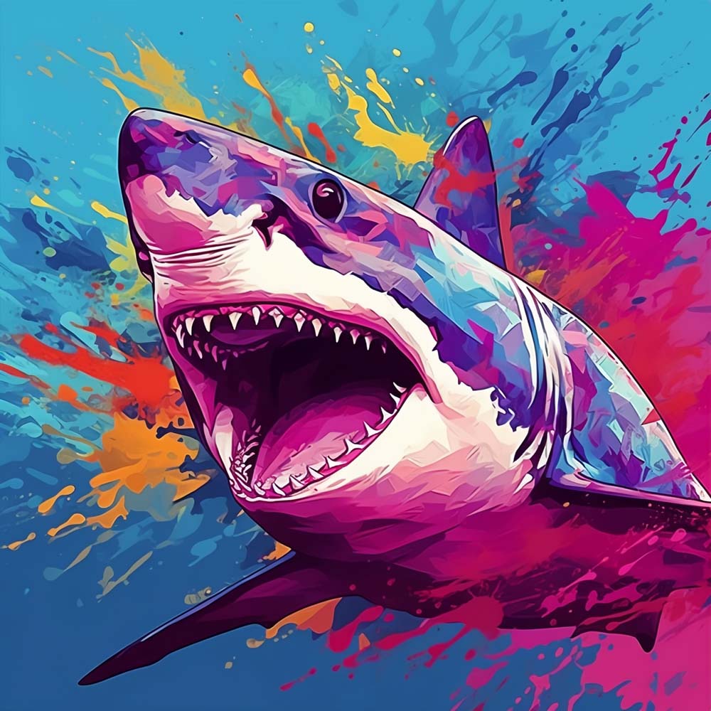 Colorful pop‑art shark cross stitch kit for beginners