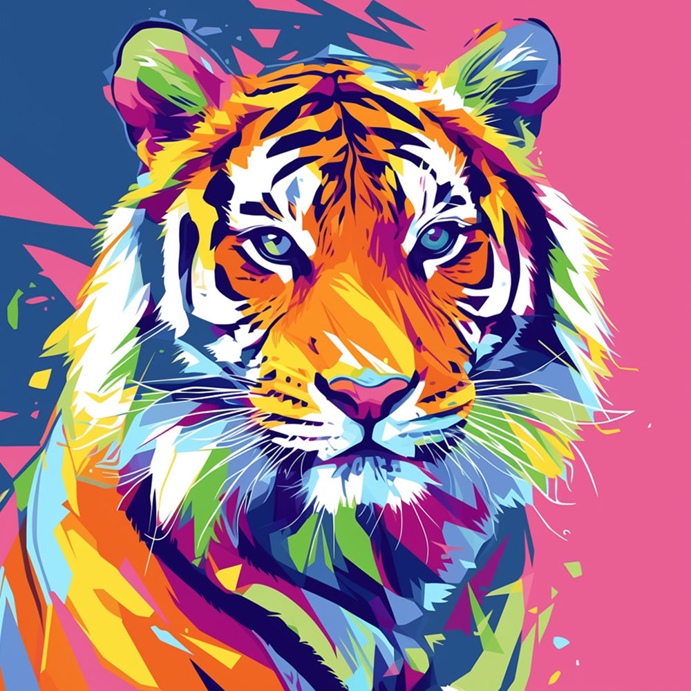 Colorful pop art tiger cross stitch kit for beginners
