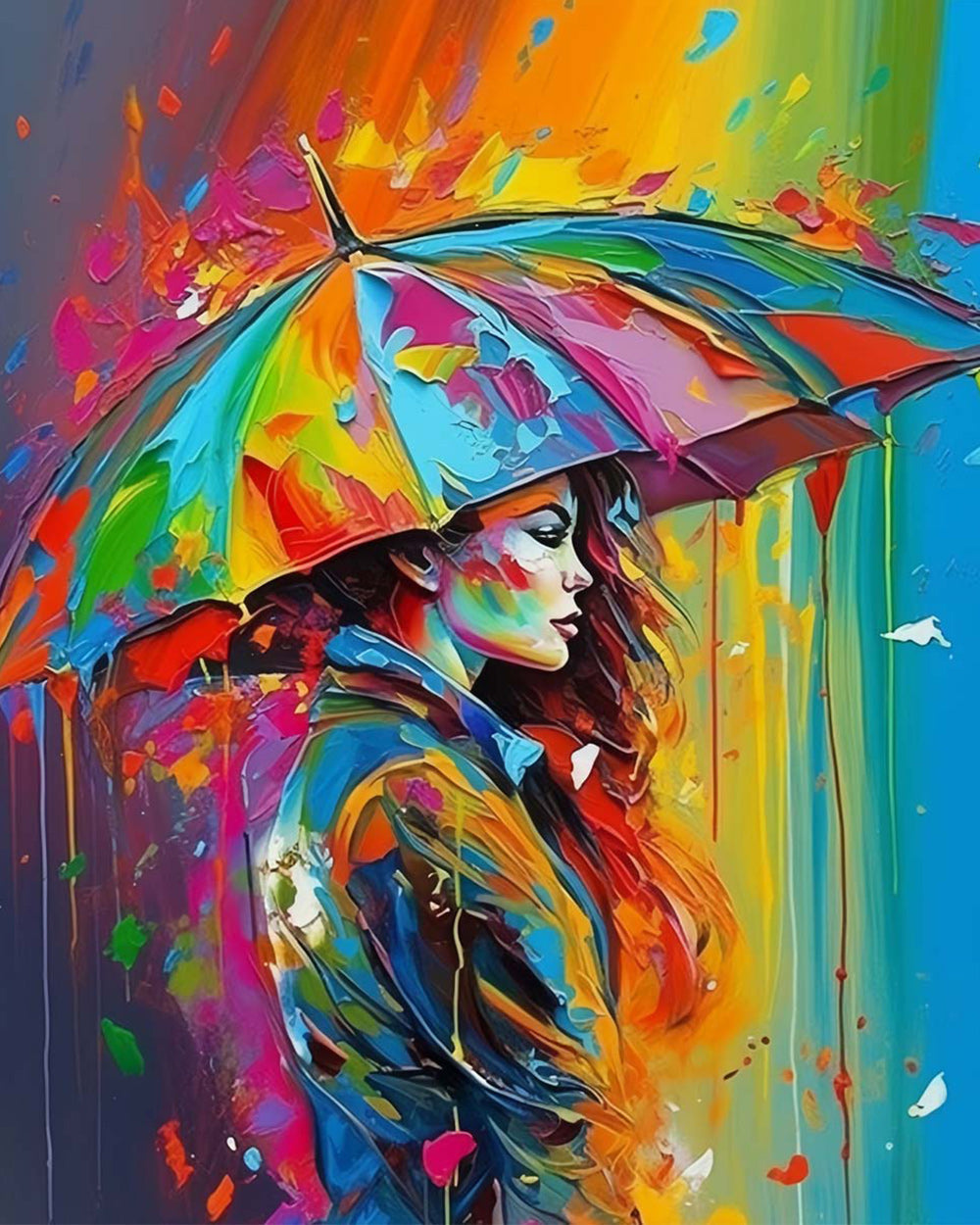Colorful rain portrait cross stitch kit for beginners