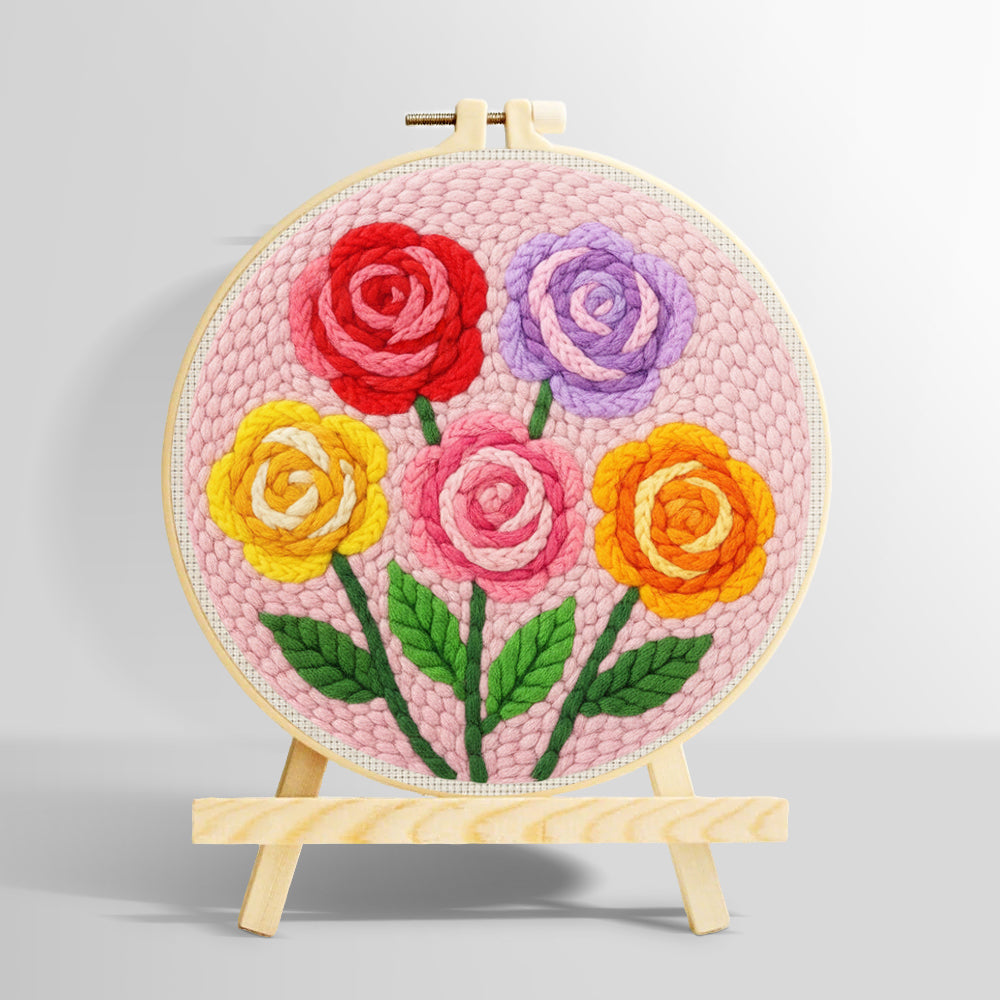 Colorful rose bouquet punch needle kit for beginners