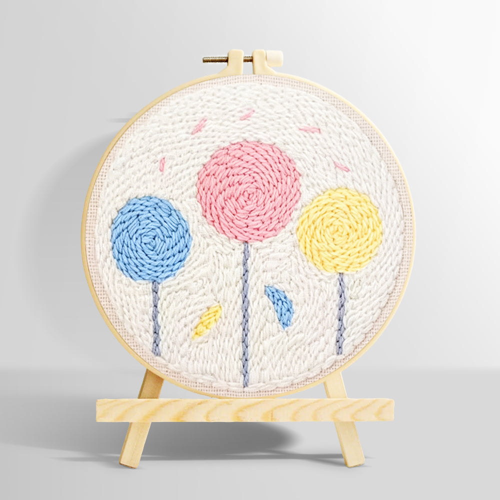 Colorful round flowers punch needle kit for beginners