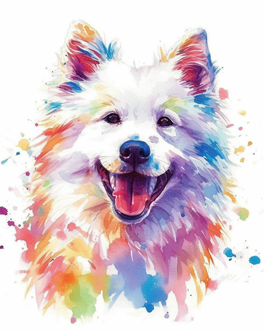 Colorful samoyed watercolor portrait cross stitch kit for beginners