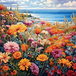 Colorful seaside wildflowers cross stitch kit for beginners