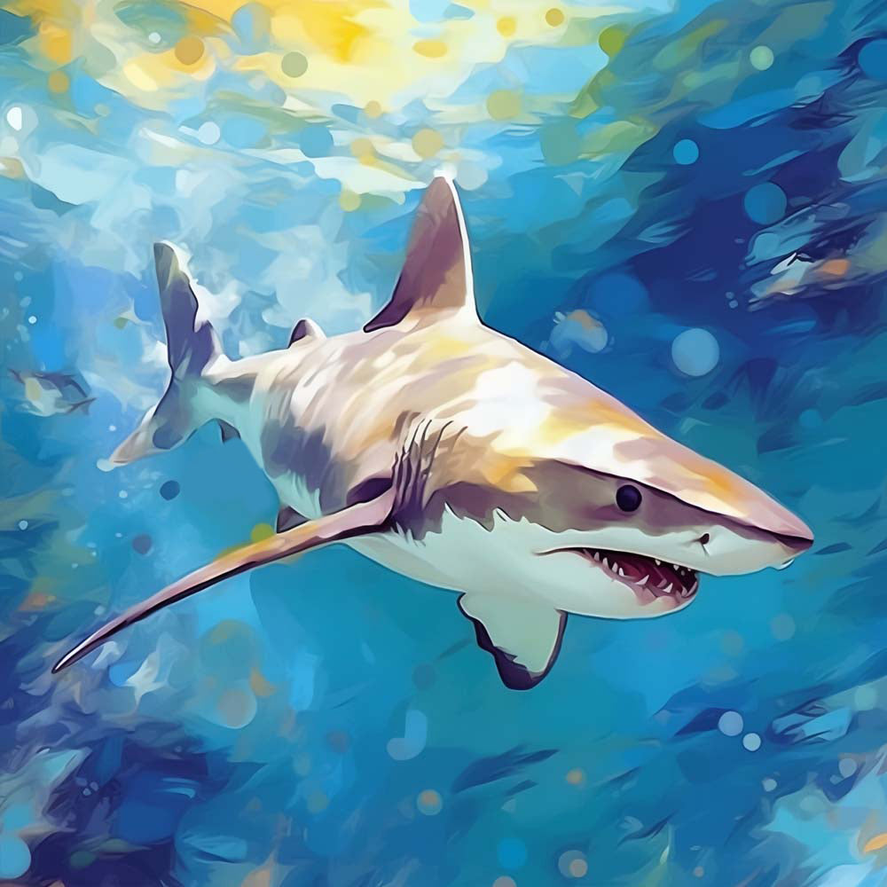 Colorful shark ocean underwater art cross stitch kit for beginners