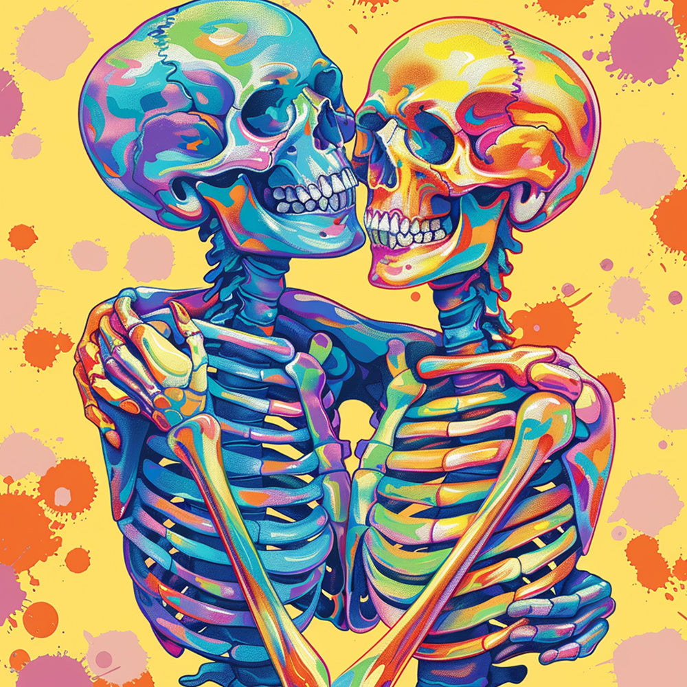 Colorful skeleton love cross stitch kit for beginners