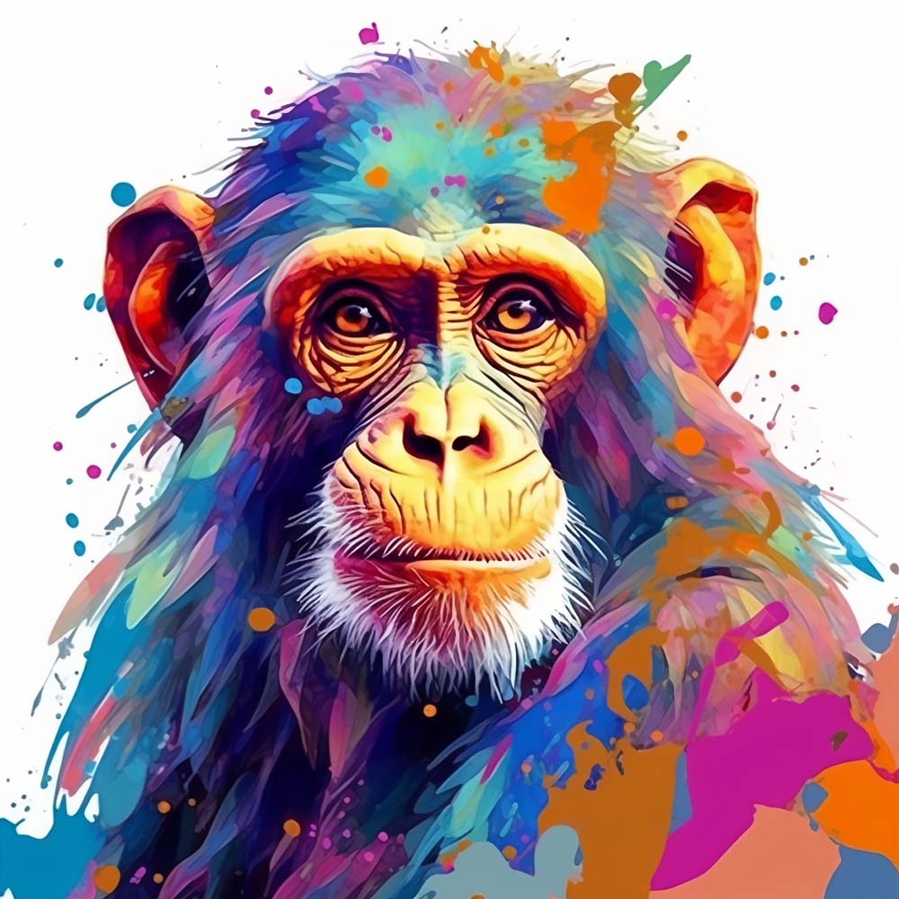 Colorful splash‑art chimpanzee cross stitch kit for beginners