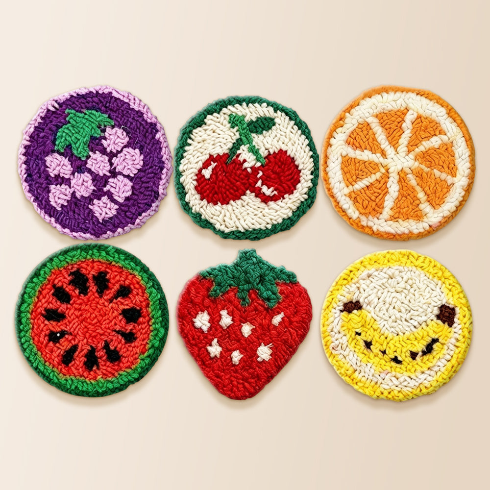 Colorful summer fruits punch needle coaster kit finished handmade coasters