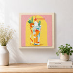 Finished colorful tall cocktail artwork displayed on a wall