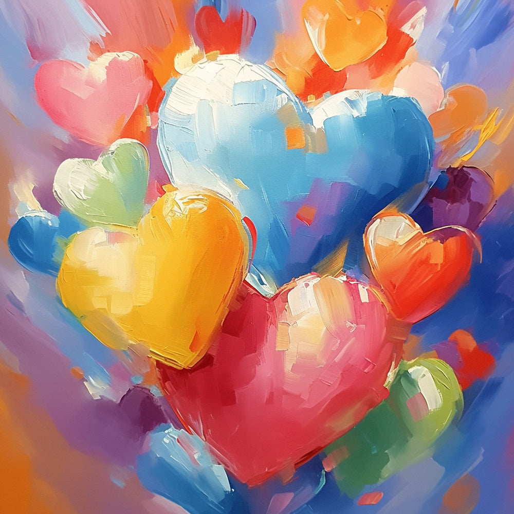Colorful thick impasto hearts cross stitch kit for beginners
