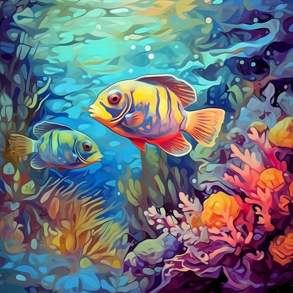 Colorful tropical fish underwater scene cross stitch kit for beginners