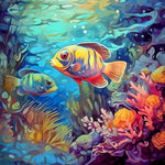 Colorful tropical fish underwater scene cross stitch kit for beginners
