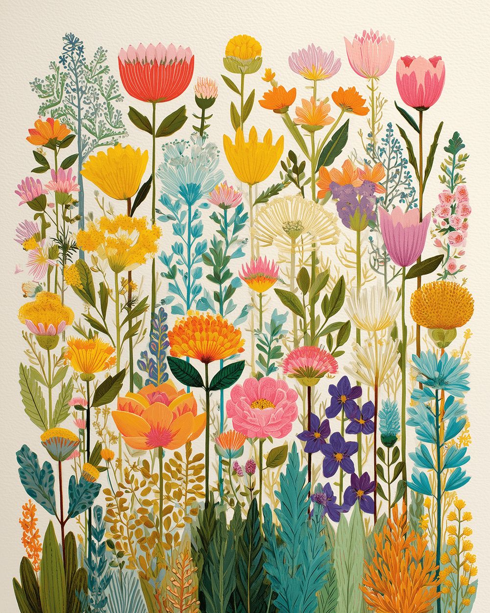 Colorful tulips and wildflowers cross stitch kit for beginners