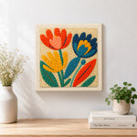 Finished colorful tulips artwork displayed on a wall