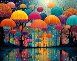 Colorful umbrellas and water reflections cross stitch kit for beginners
