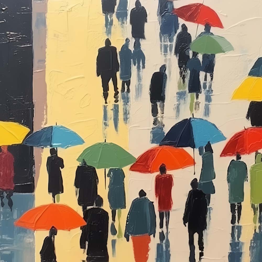Colorful umbrellas in the rain cross stitch kit for beginners
