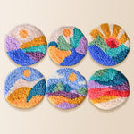 Colorful valley and sunrise punch needle coaster kit finished handmade coasters