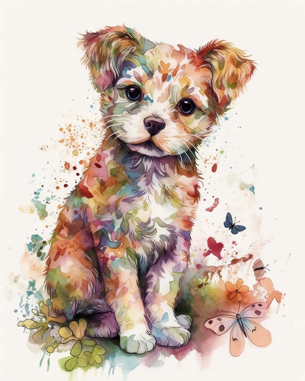 Colorful watercolor puppy cross stitch kit for beginners