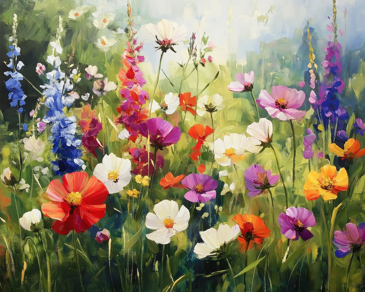 Colorful wildflower meadow in full bloom cross stitch kit for beginners