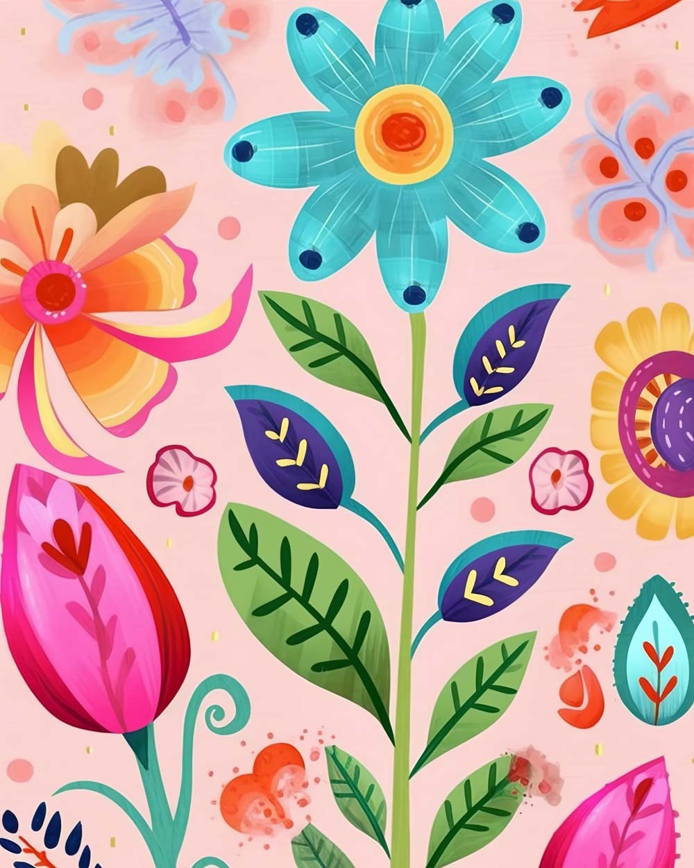 Colorful wildflower sketch cross stitch kit for beginners