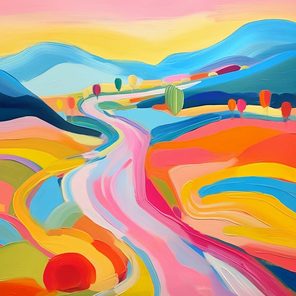 Colorful winding road in the mountains cross stitch kit for beginners
