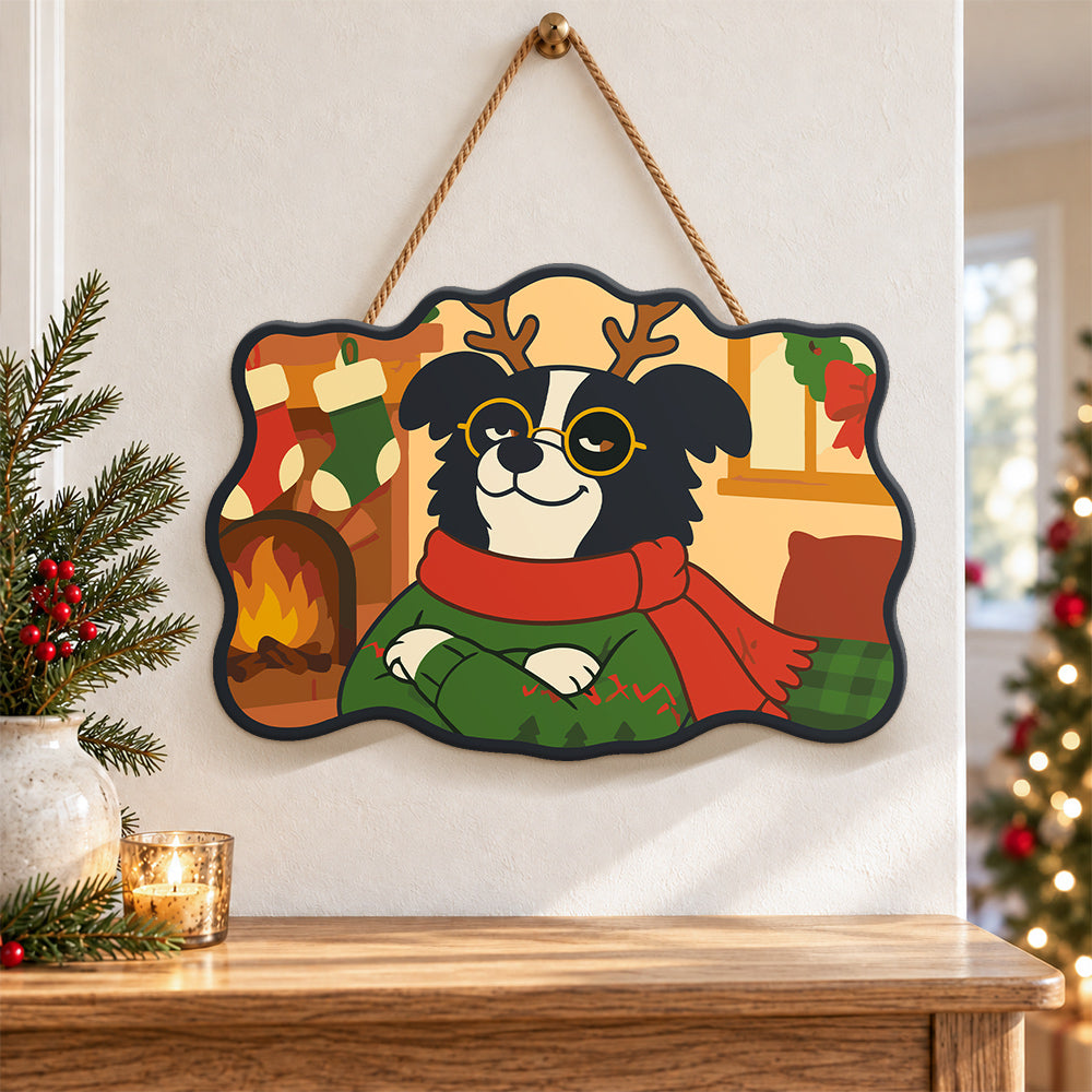 Cool christmas dog paint by numbers door hanger as indoor wall decor