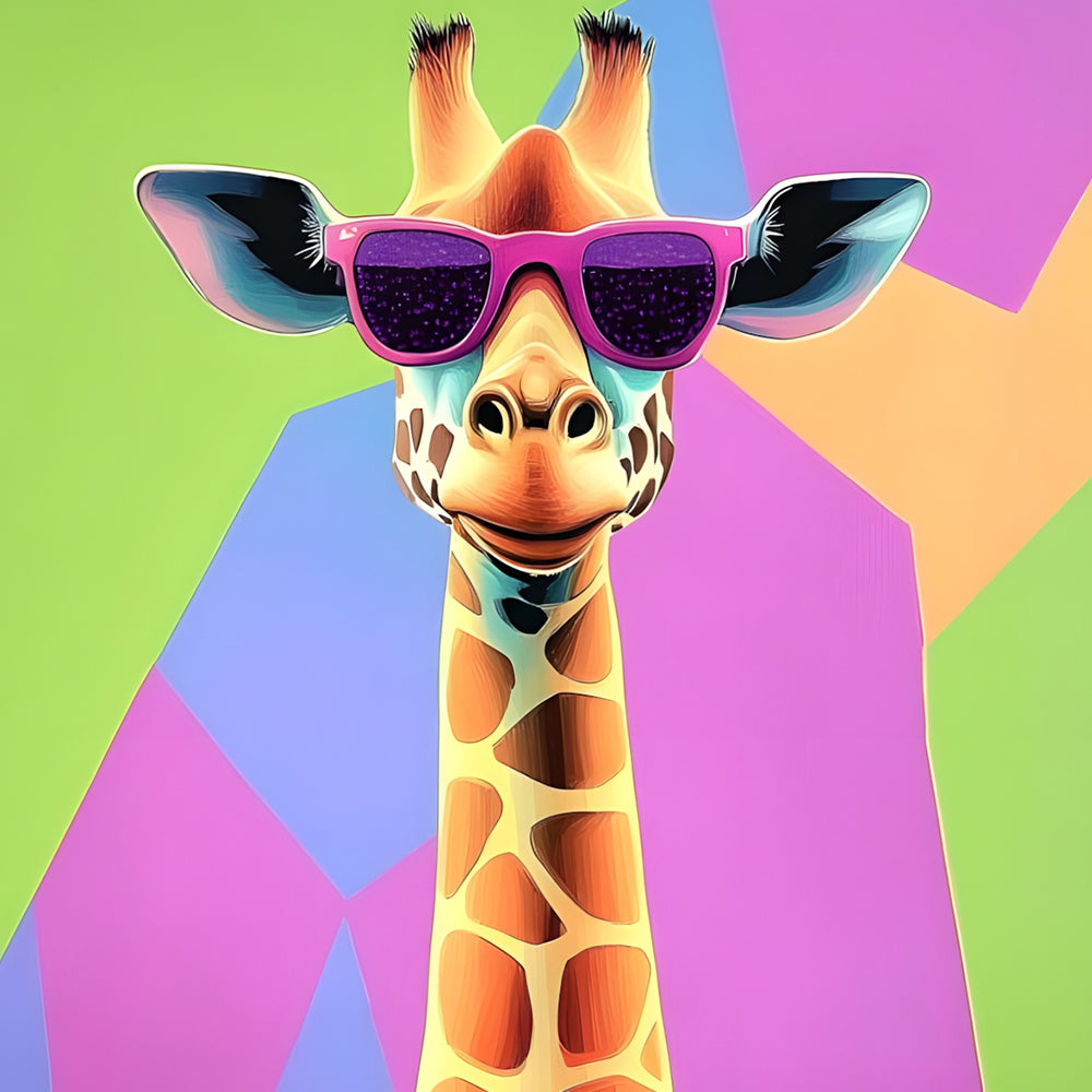 Cool giraffe with pink sunglasses cross stitch kit for beginners