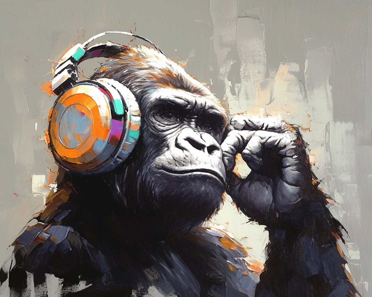 Cool gorilla wearing headphones cross stitch kit for beginners