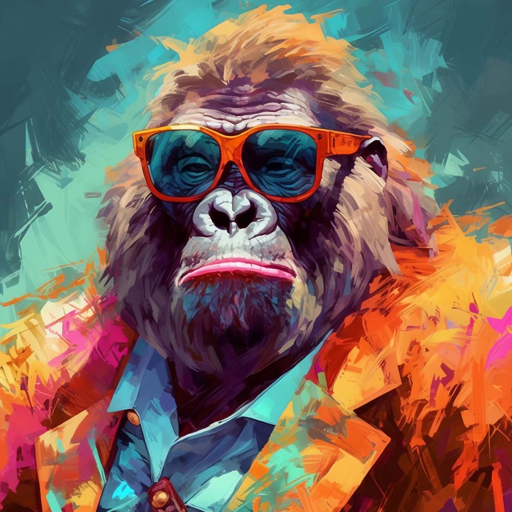 Cool gorilla wearing sunglasses cross stitch kit for beginners
