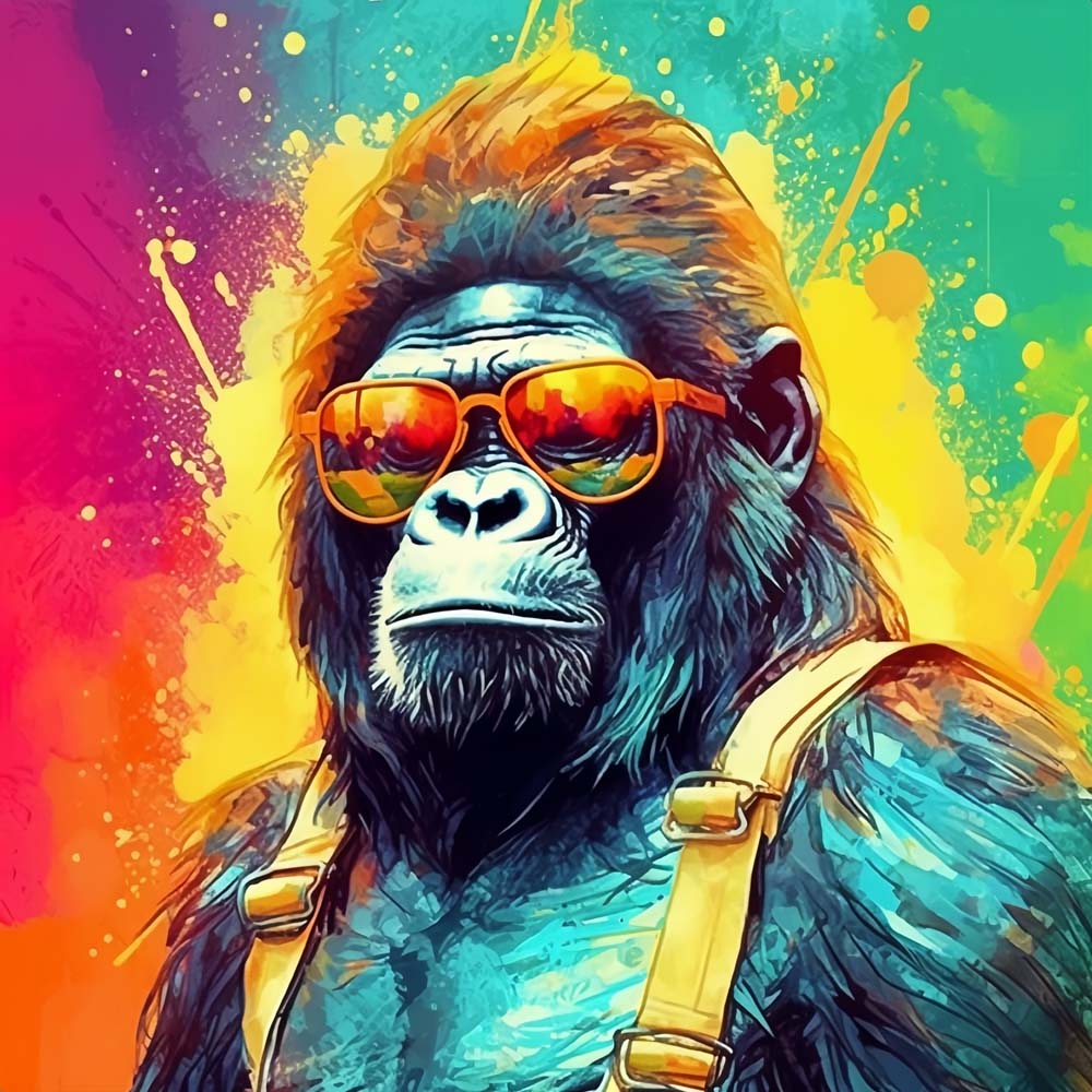 Cool gorilla with sunglasses cross stitch kit for beginners