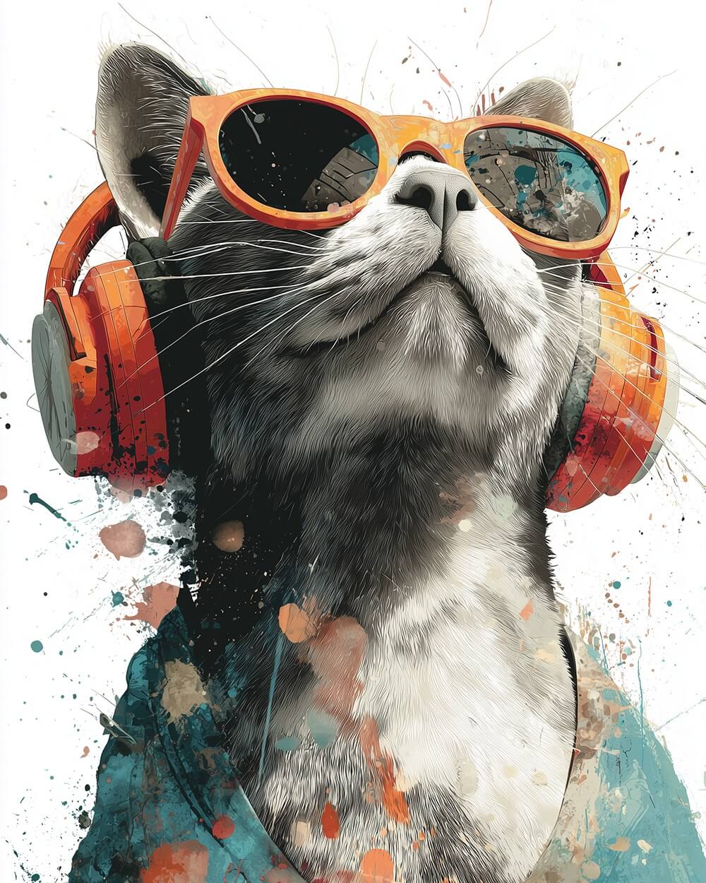 Cool music‑loving cat cross stitch kit for beginners