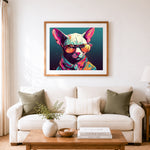 Finished cool shades sphynx cat cross stitch artwork displayed as home decor