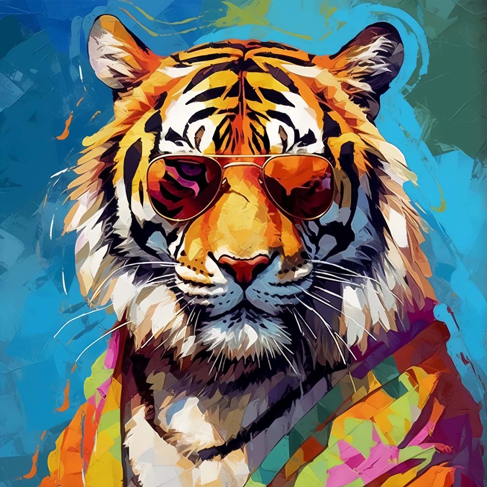 Cool tiger in sunglasses cross stitch kit for beginners