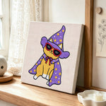 Cool wizard cat punch needle artwork displayed on a table