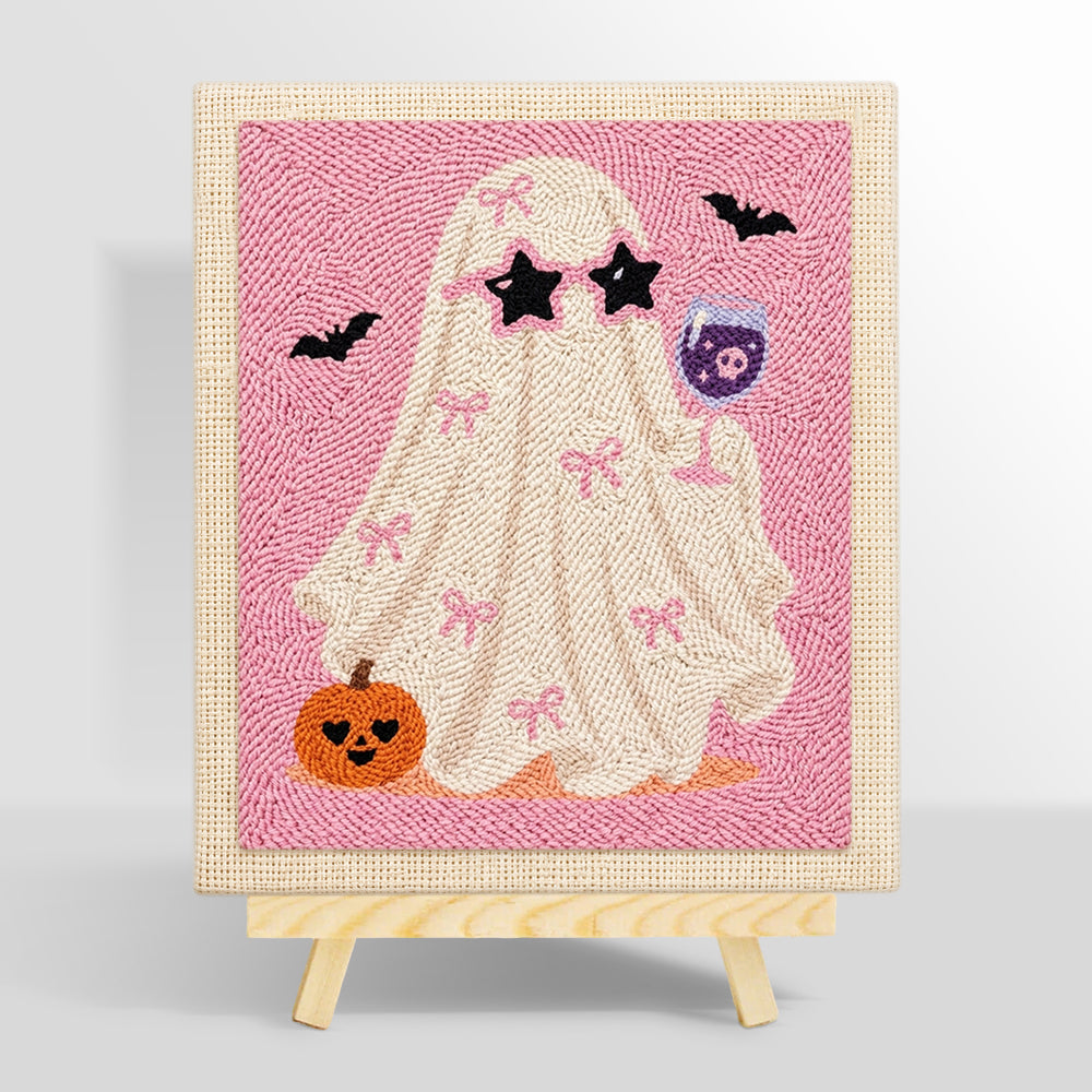 Coquette ghost with wine glass punch needle kit for beginners
