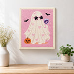 Finished coquette ghost with wine glass artwork displayed on a wall