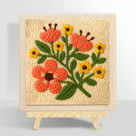 Coral and yellow florals punch needle kit for beginners